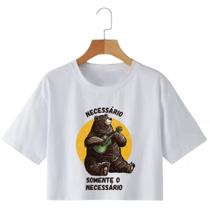 Cropped Feminino Estampa Urso Cropped Raglan Manga Curta Leve Macio