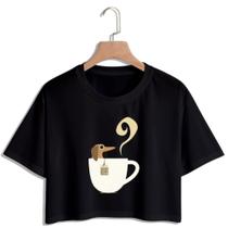 Cropped Feminino Estampa Xicara Cropped Raglan Casual Leve Macio