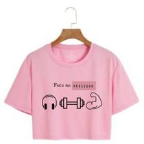 Cropped Feminino Estampado Academia Foco No Progresso Cropped Raglan