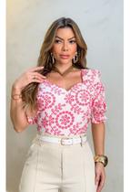 Cropped Feminino Estampado C Manga Princesa Poliester S8168