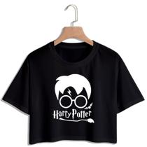 Cropped Feminino Estampado Harry Potter Manga Curta Raglan Top Cropped Dia a Dia