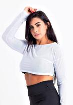 Cropped Feminino Fitness Top Manga Longa de Tela Dry Fit