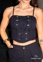 Cropped feminino forrado com bojo Preto