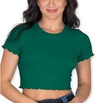 Cropped Feminino Manga Curta Malha Canelada Cropped Feminino Manga Curta Malha Canelada