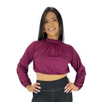 Cropped Feminino Manga Longa Gola Alta Sem Bojo