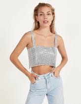 Cropped Feminino Manta Metálica Regata Frente Única Prateado