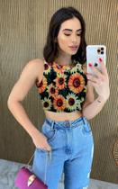 Cropped Feminino Moda Blogueira Alça Larga Com Forro Duplo Em Variadas Estampas