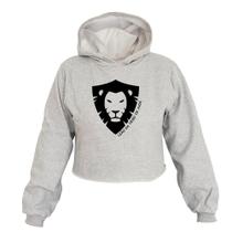 Cropped Feminino Moletom Estampa Leão de Judá Capuz Moda Cropped Feminino Moletom Estampa Leão de Judá Capuz Moda