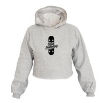Cropped Feminino Moletom Estampa Skate Boarding Capuz Estilo