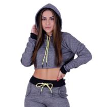 Cropped Feminino Moletom Felpudo Manga Longa Com Capuz Orbis - cinza, M