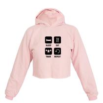 Cropped Feminino Moletom Sleep Eat Train Repeat Capuz Estilo