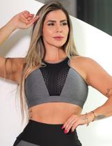 Cropped Feminino para Academia com Tela de Poliamida sem Bojo