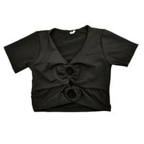 Cropped Feminino Plus Size Com Argolas Frontal Manga Curta