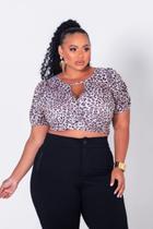 Cropped Feminino Plus Size Estampa Animal Print