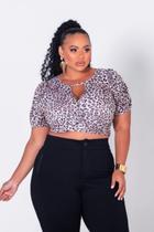 Cropped Feminino Plus Size Estampa Animal Print Cropped Feminino Plus Size Estampa Animal Print