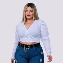 Cropped Feminino Plus Size V Manga Longa Amarrar Transpassad - BELLUCY MODAS Cropped Feminino Plus Size V Manga Longa Amarrar Transpassad - BELLUCY MODAS
