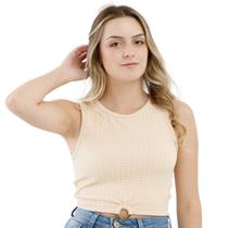 Cropped Feminino Regata Básic e Casual Tecido Diferenciado Confort Slim Alto Verão 36724A