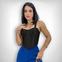 Cropped Feminino Regata Bico Bojo Retro Acetinado Sexy Festa