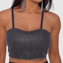 Cropped Feminino Regata Suplex Brilho Pedraria Moda Festa