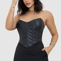 Cropped Feminino sem alça Corselet Couro Bojo Bico Cropped Feminino sem alça Corselet Couro Bojo Bico