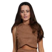Cropped Feminino Suede Country City Para Festa Barretos Cavalgada Estilo Veludo Ana Castela Luxo