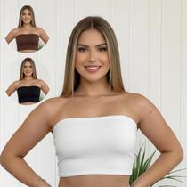 Cropped Feminino Top Festa sem alça Faixa Sustentação