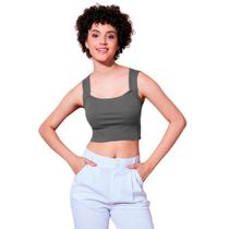 Cropped Feminino Top Ribana Slim Fitness Alça Grossa Confort