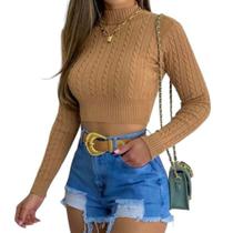 Cropped Feminino Trançado Manga Longa Trancinhas Inverno