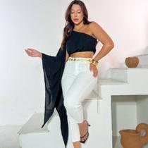 Cropped Feminino Um Ombro Só Com Manga Longa Estilo Boho Elegante Solto