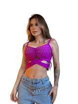 Cropped Festa Corset Paete Top Brilhos Feminino Decote V Alcinha