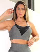 Cropped Fitness Feminino com Bojo Removível e Tela
