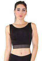 Cropped Fitness Preto Detalhe Elástico Preto Top CC18 - Racy