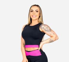 Cropped Fitness ROMANCE Sem Bojo Suplex Power Mangas Cavadas Decote Fechado