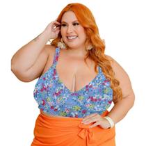 Cropped floral de alças largas decotado em V profundo com bojo forrado elastex nas costas de leise bordado 46 48 50 52