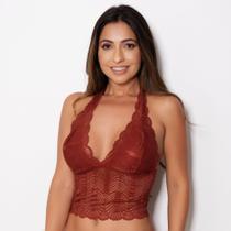 Cropped Frente Única em Renda Cor:TerraTamanho:P