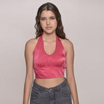 Cropped Frente única Juvenil Feminino Amofany Em Tecido Acetinado - PINK - P