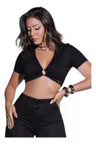 Cropped Glamourosa Decote e Detalhe Pit Bull Jeans Ref 84035