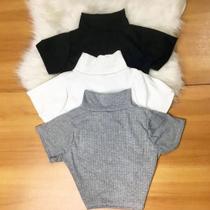 Cropped Gola Alta Com Manga Malha Canelada Novo