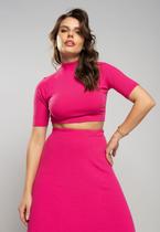 Cropped Gola Alta Comfy Malha Canelada Pink Salvatore Fashion