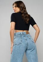 Cropped Gola Alta Comfy Malha Canelada Preto Salvatore Fashion