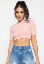 Cropped Gola Alta Comfy Malha Canelada Rosa Claro Salvatore Fashion