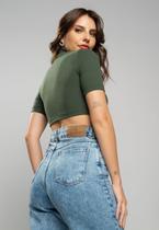 Cropped Gola Alta Comfy Malha Canelada Verde Salvatore Fashion