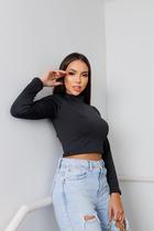 Cropped Gola Alta Manga Longa Cropped de Inverno Manga Comprida