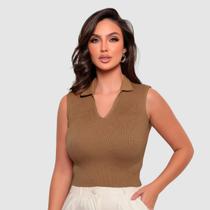 Cropped Gola Polo Alça Larga Bicolor Tendência Verão Casual