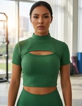 Cropped Gringa Blusa Blogueira Decotado Gola Alta Tam Único