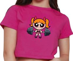 Cropped Infantil Blusa Geek Manga Curta Estampa Meninas Poderosas Florzinha