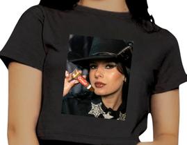 Cropped Infantil Blusa Manga Curta Estampa Ana Castela Cantora Carmed Boiadeira