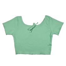 Cropped Infantil Blusinha Moda Menina Canelado Lacinho Gola
