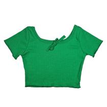 Cropped Infantil Blusinha Moda Menina Canelado Lacinho Gola