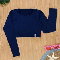 Cropped Infantil de Praia e Piscina com Proteção UV Marinho